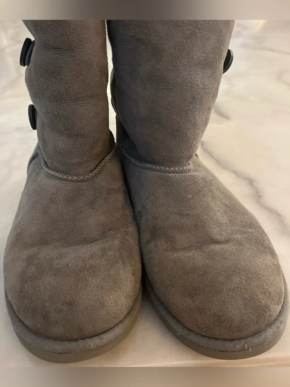 Gray Uggs Bailey Suede Triple Button Genuine Sheepskin Winter Boots